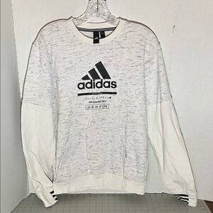 Adidas Men's Gray and White Crewneck Sweater